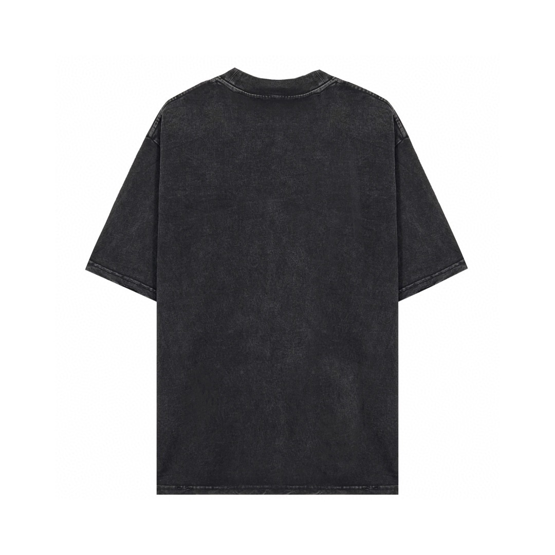 Balenciaga 巴黎世家 前后刺绣字母logo 做旧水洗短袖 黑色 T 恤 圆领 夏季 男女同款