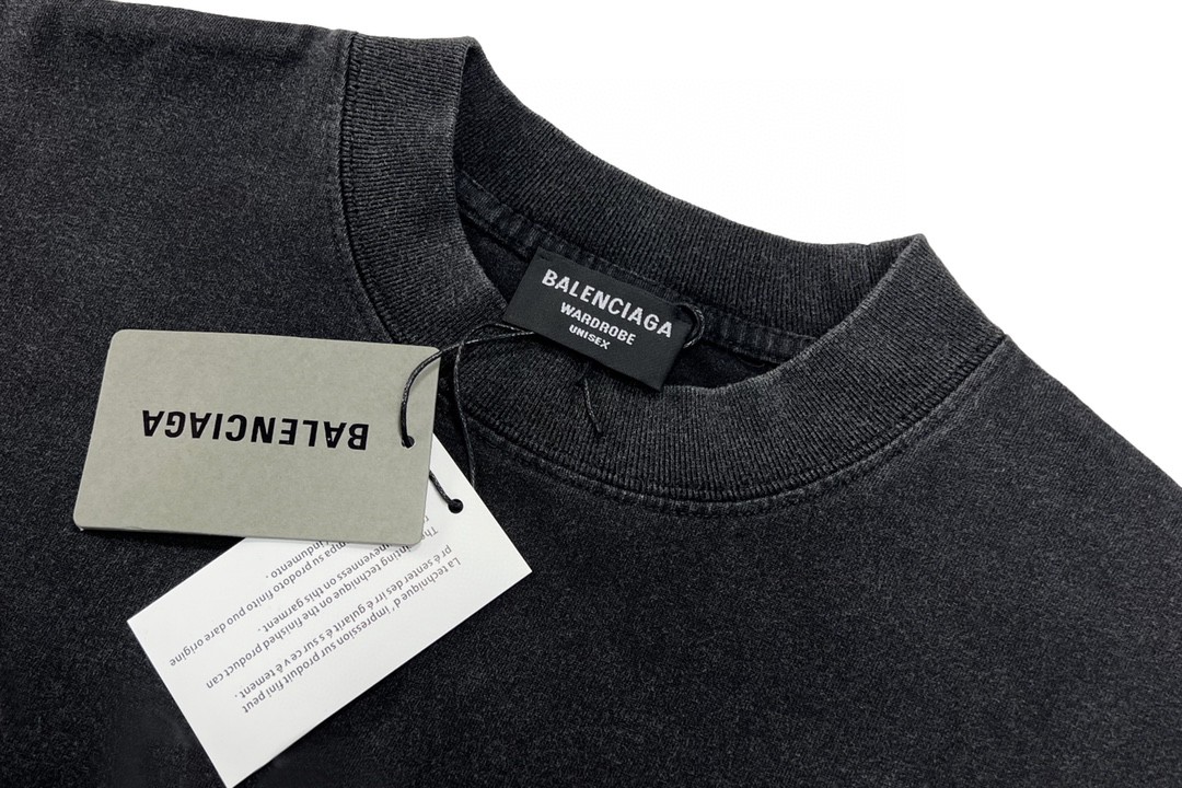 Balenciaga 巴黎世家 520限定夜光字母印花 做旧水洗 短袖 黑色 T 恤 圆领 夏季 男女同款