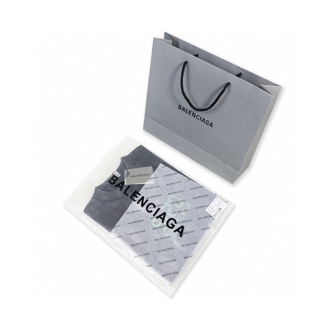 Balenciaga 巴黎世家 520限定夜光字母印花 做旧水洗 短袖 黑色 T 恤 圆领 夏季 男女同款