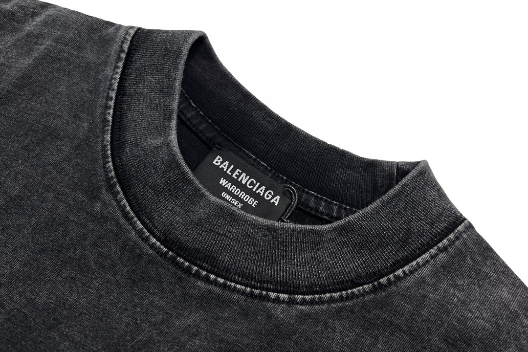 Balenciaga 巴黎世家 前后刺绣字母logo 做旧水洗短袖 黑色 T 恤 圆领 夏季 男女同款