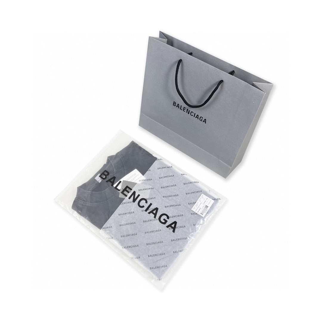 Balenciaga 巴黎世家 前后刺绣字母logo 做旧水洗短袖 黑色 T 恤 圆领 夏季 男女同款