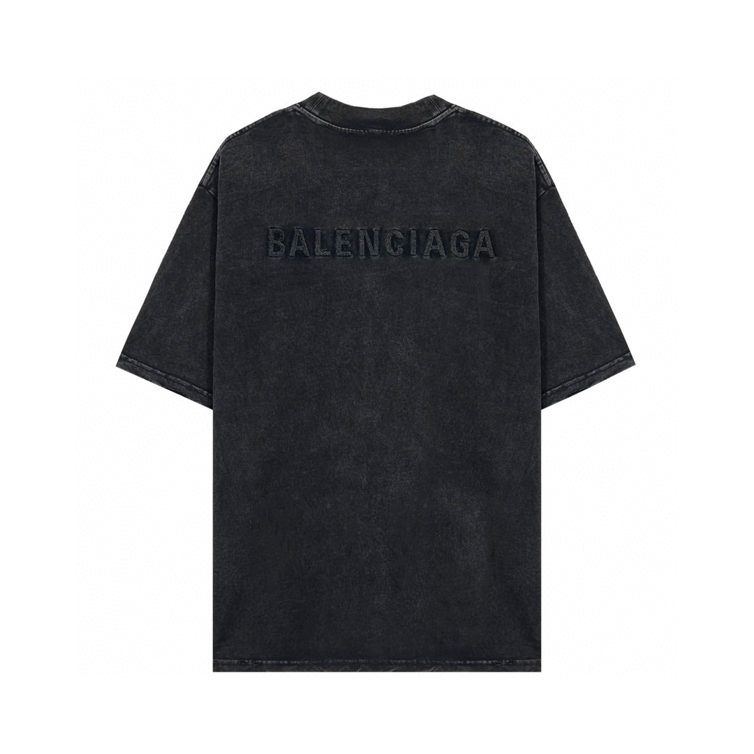 Balenciaga 巴黎世家 前后刺绣字母logo 做旧水洗短袖 黑色 T 恤 圆领 夏季 男女同款