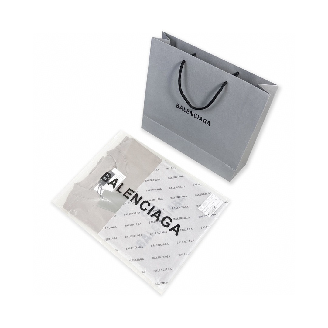 Balenciaga 巴黎世家 马赛克模糊 Logo BB字母破洞短袖 火山灰色 T 恤 圆领 夏季 男女同款