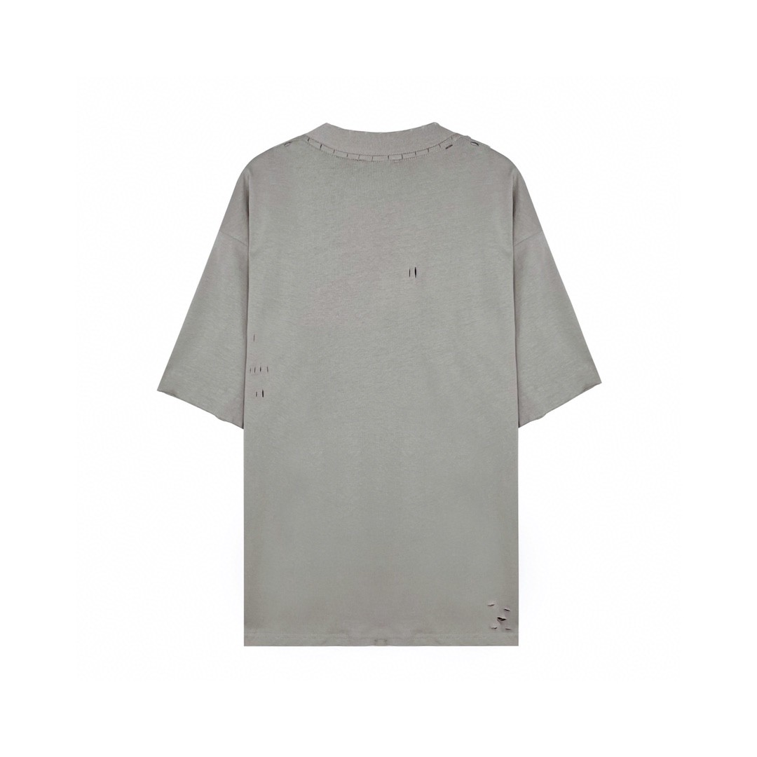 Balenciaga 巴黎世家 马赛克模糊 Logo BB字母破洞短袖 火山灰色 T 恤 圆领 夏季 男女同款