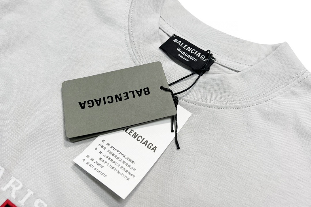 Balenciaga 巴黎世家 双B字母刺绣logo 蝙蝠侠 做旧水洗短袖 银灰白 T 恤 圆领 夏季 男女同款