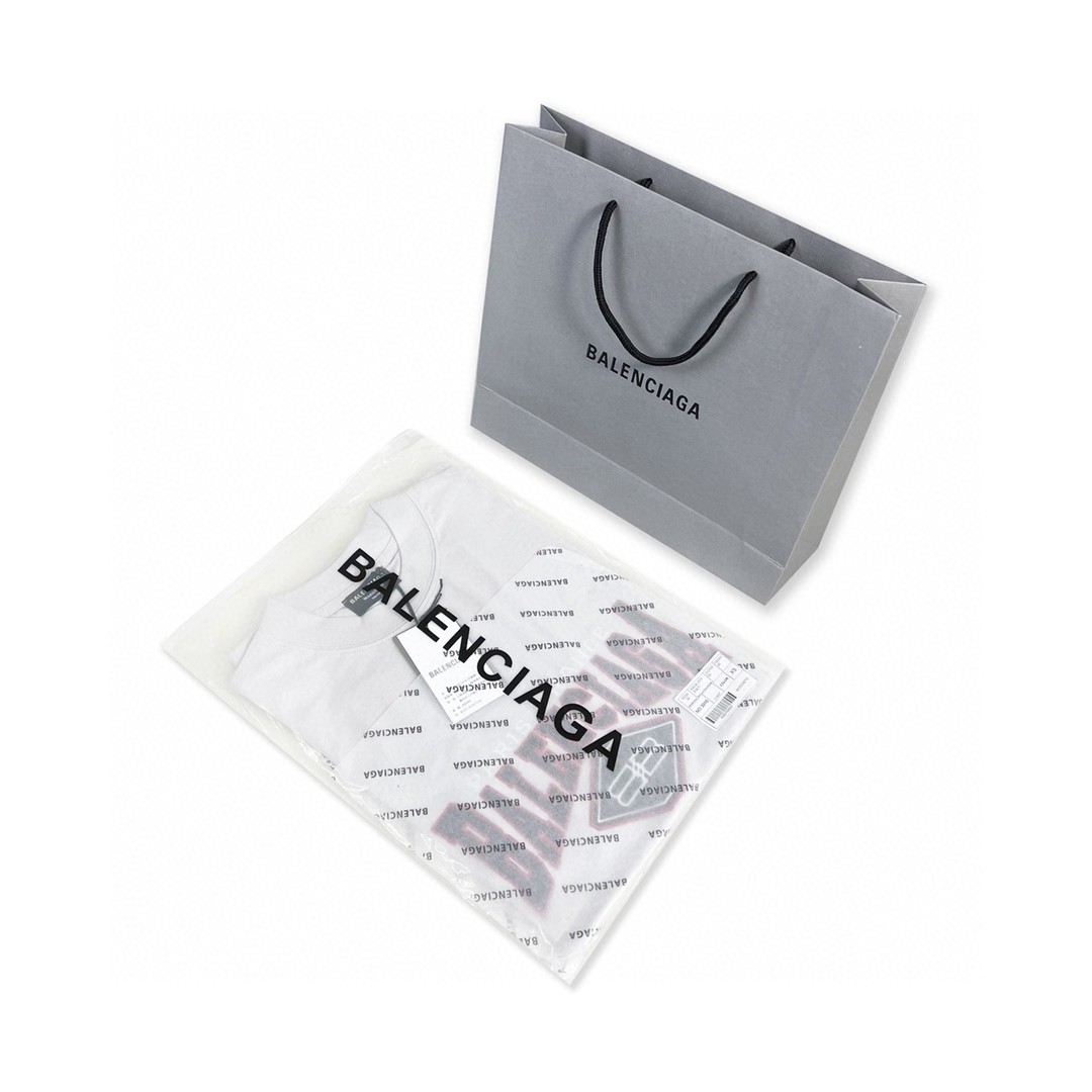 Balenciaga 巴黎世家 双B字母刺绣logo 蝙蝠侠 做旧水洗短袖 银灰白 T 恤 圆领 夏季 男女同款