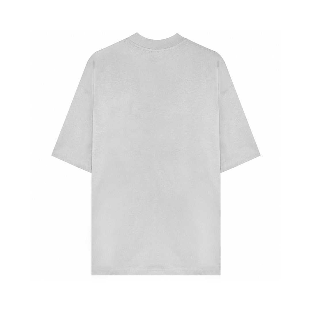 Balenciaga 巴黎世家 双B字母刺绣logo 蝙蝠侠 做旧水洗短袖 银灰白 T 恤 圆领 夏季 男女同款