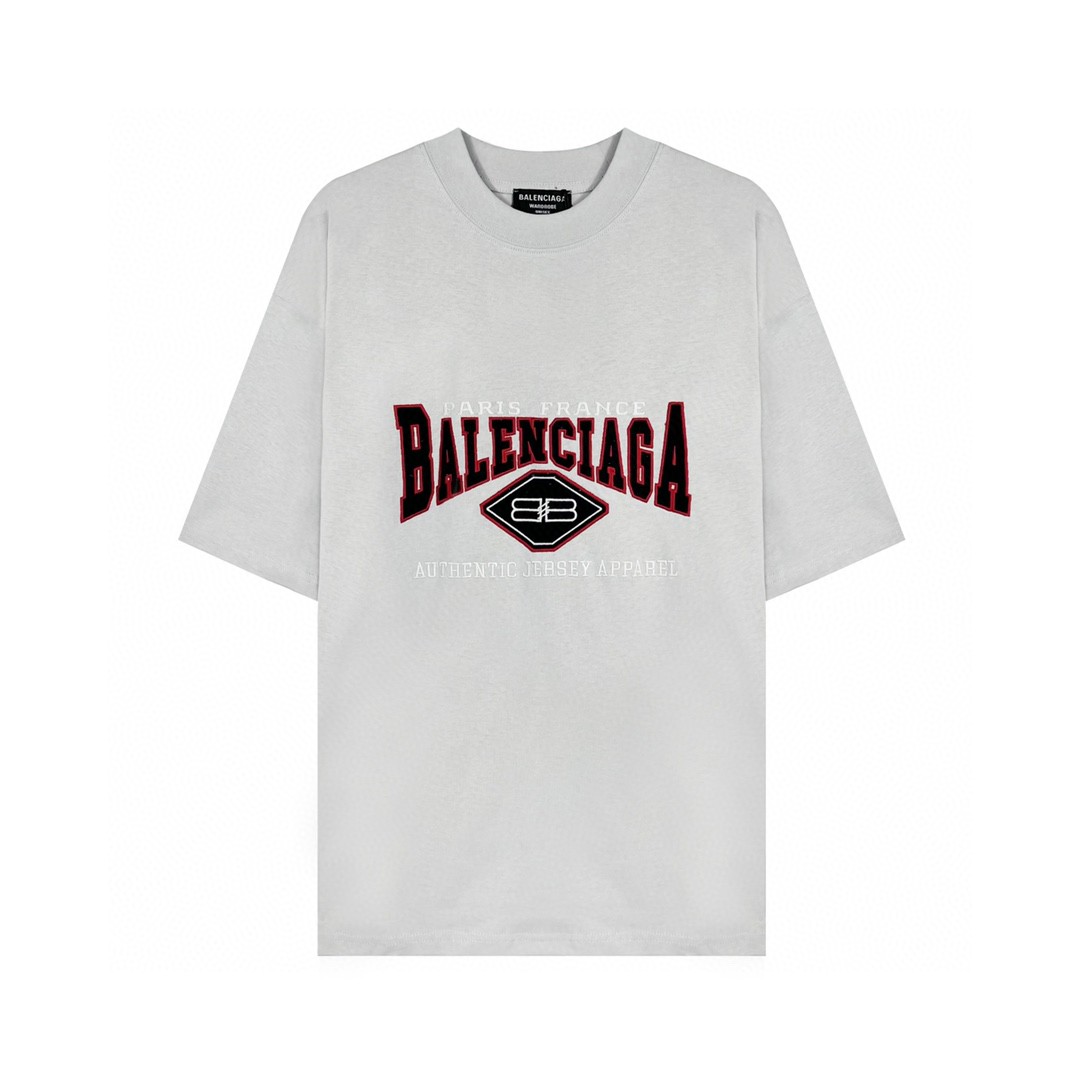 Balenciaga 巴黎世家 双B字母刺绣logo 蝙蝠侠 做旧水洗短袖 银灰白 T 恤 圆领 夏季 男女同款