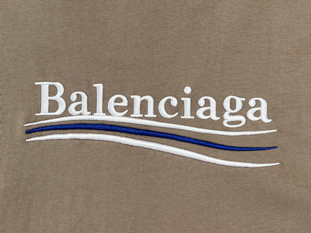 Balenciaga 巴黎世家 可乐波浪字母logo 刺绣图案 短袖 棕色 T 恤 圆领 夏季 男女同款