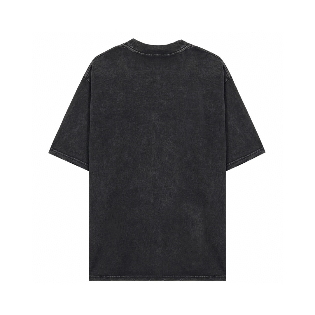 Balenciaga 巴黎世家 双B字母刺绣logo 蝙蝠侠 做旧水洗短袖 黑色 T 恤 圆领 夏季 男女同款