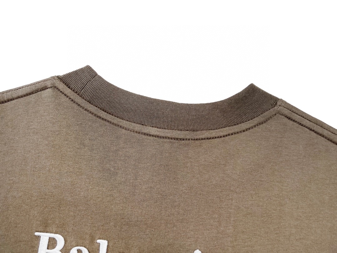 Balenciaga 巴黎世家 可乐波浪字母logo 刺绣图案 短袖 棕色 T 恤 圆领 夏季 男女同款