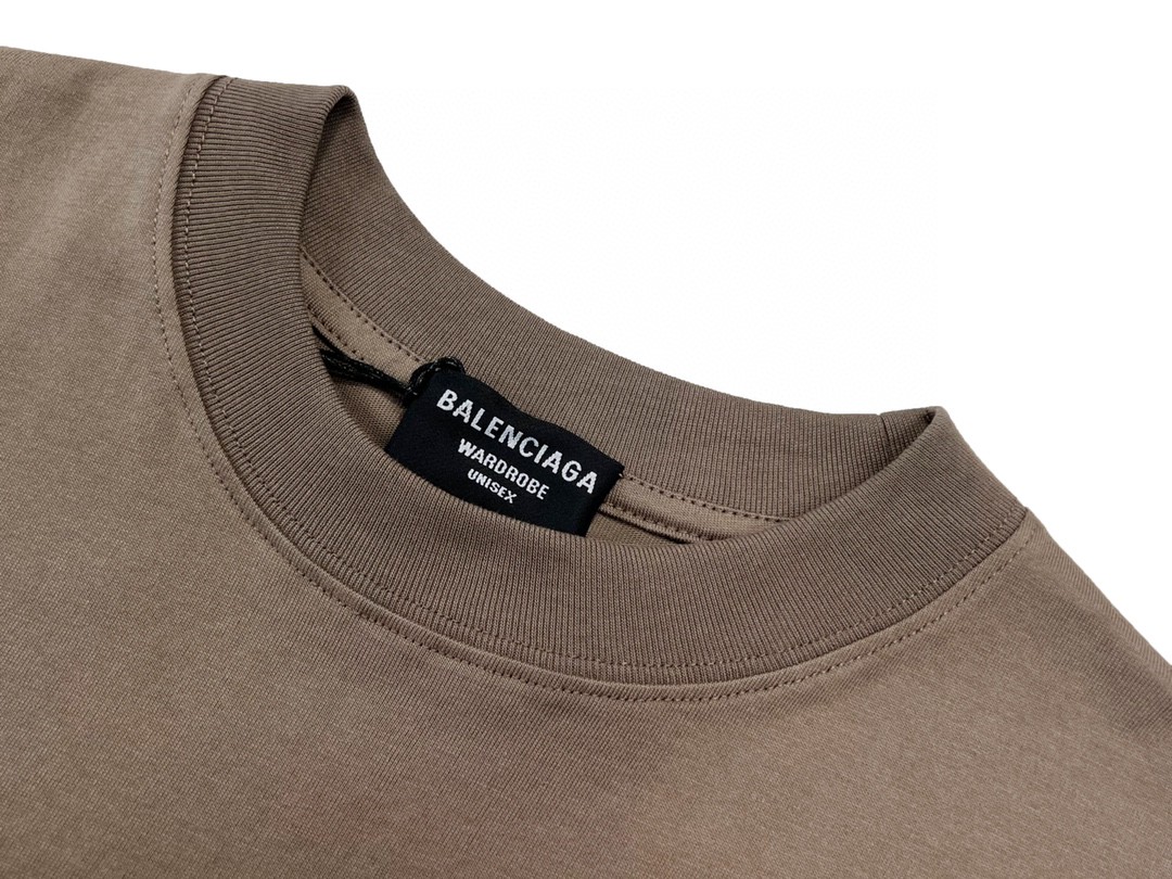 Balenciaga 巴黎世家 可乐波浪字母logo 刺绣图案 短袖 棕色 T 恤 圆领 夏季 男女同款