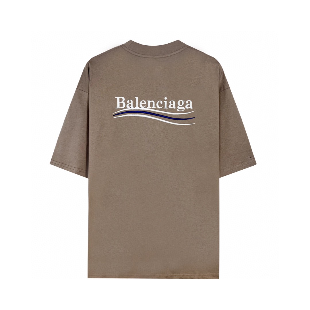 Balenciaga 巴黎世家 可乐波浪字母logo 刺绣图案 短袖 棕色 T 恤 圆领 夏季 男女同款