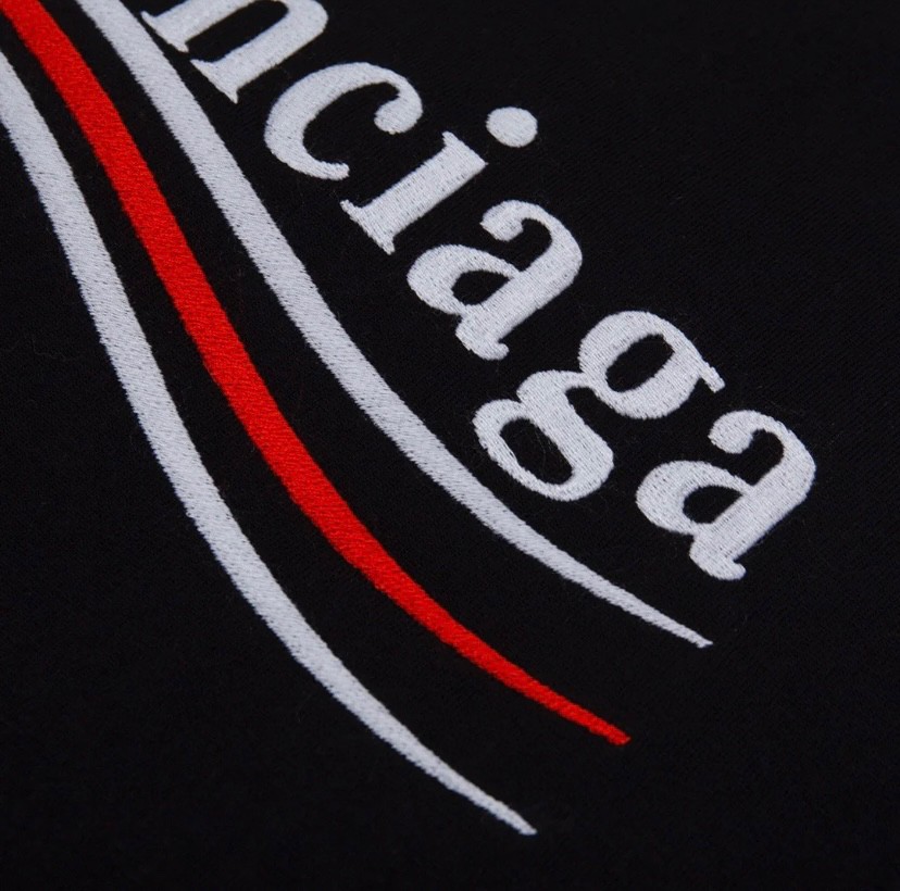 Balenciaga 巴黎世家 可乐波浪字母logo 刺绣图案 短袖 黑色 T 恤 圆领 夏季 男女同款