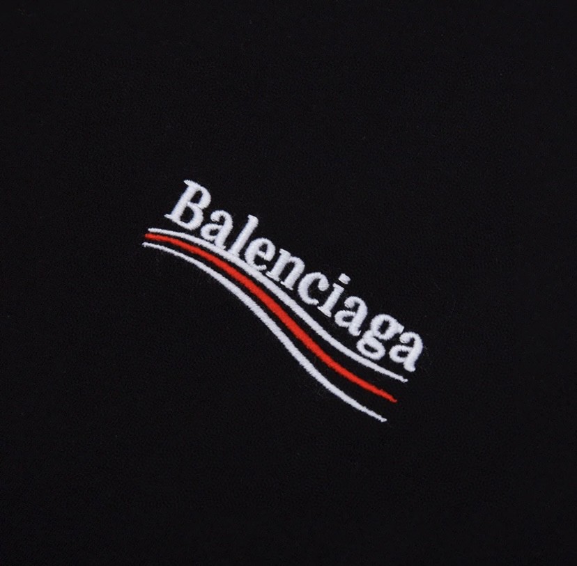 Balenciaga 巴黎世家 可乐波浪字母logo 刺绣图案 短袖 黑色 T 恤 圆领 夏季 男女同款