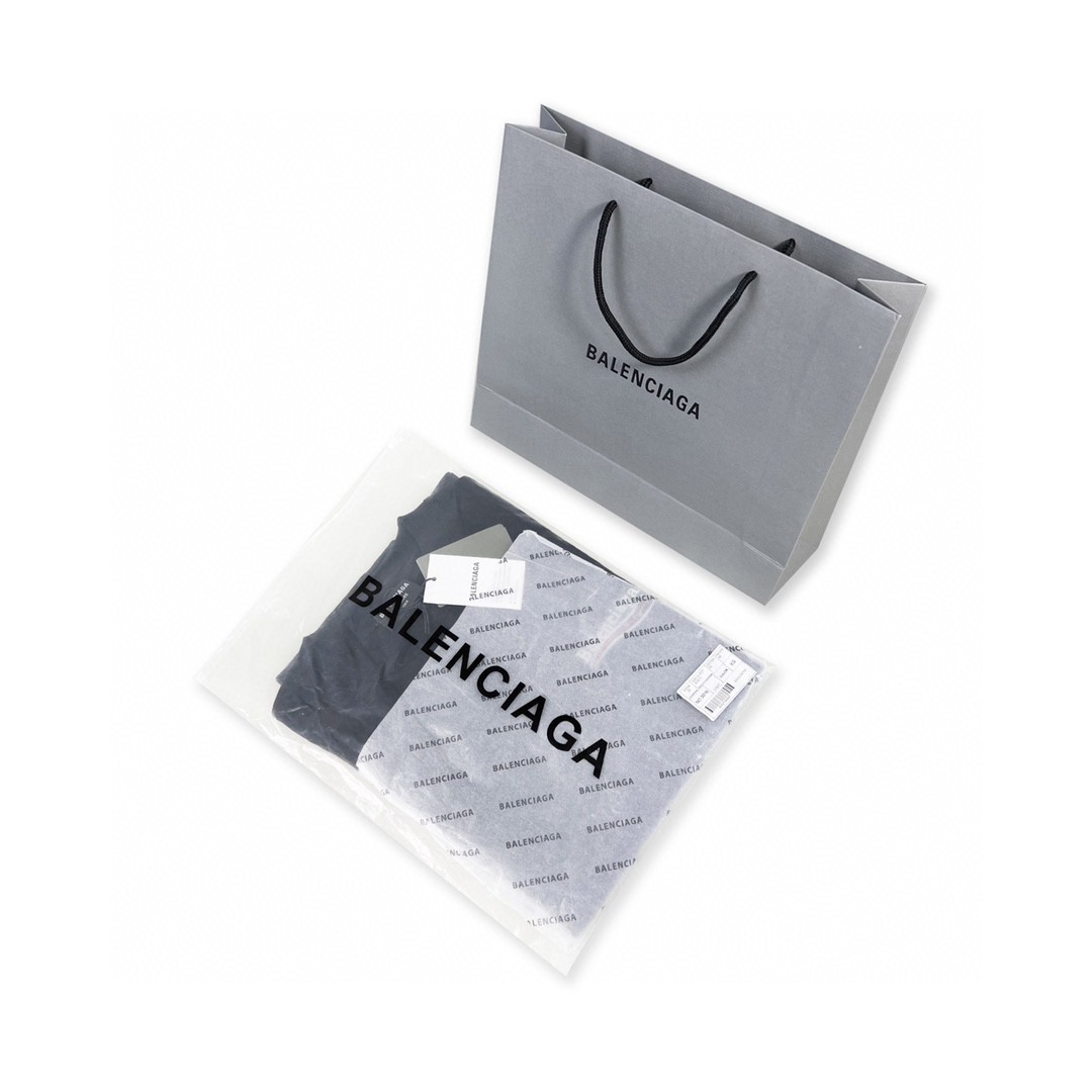 Balenciaga 巴黎世家 可乐波浪字母logo 刺绣图案 短袖 黑色 T 恤 圆领 夏季 男女同款