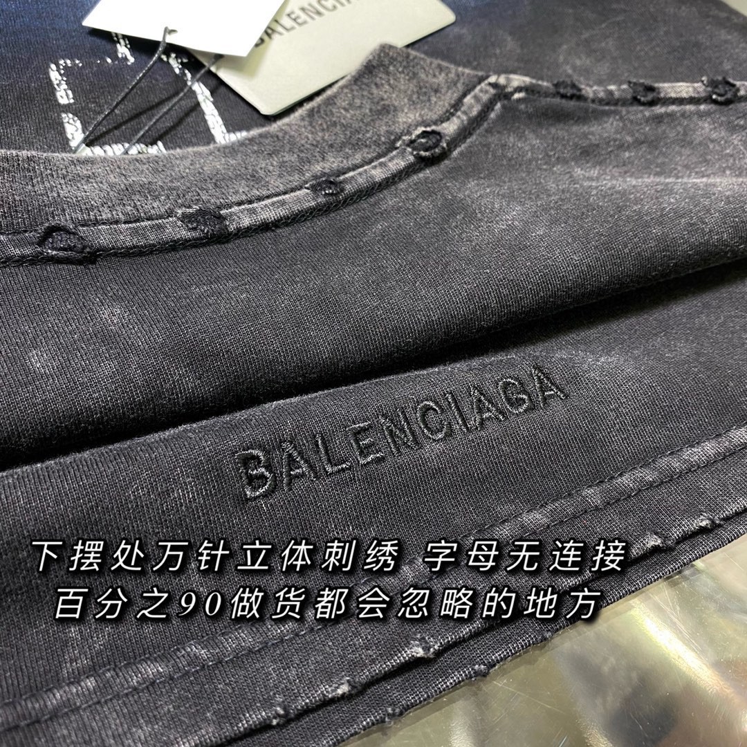 Balenciaga 巴黎世家 闪电字母Metallica摇滚乐队系列 泼墨水洗 破坏撕裂纹印花破洞短袖T恤【全新天花板级别】 圆领 短袖 