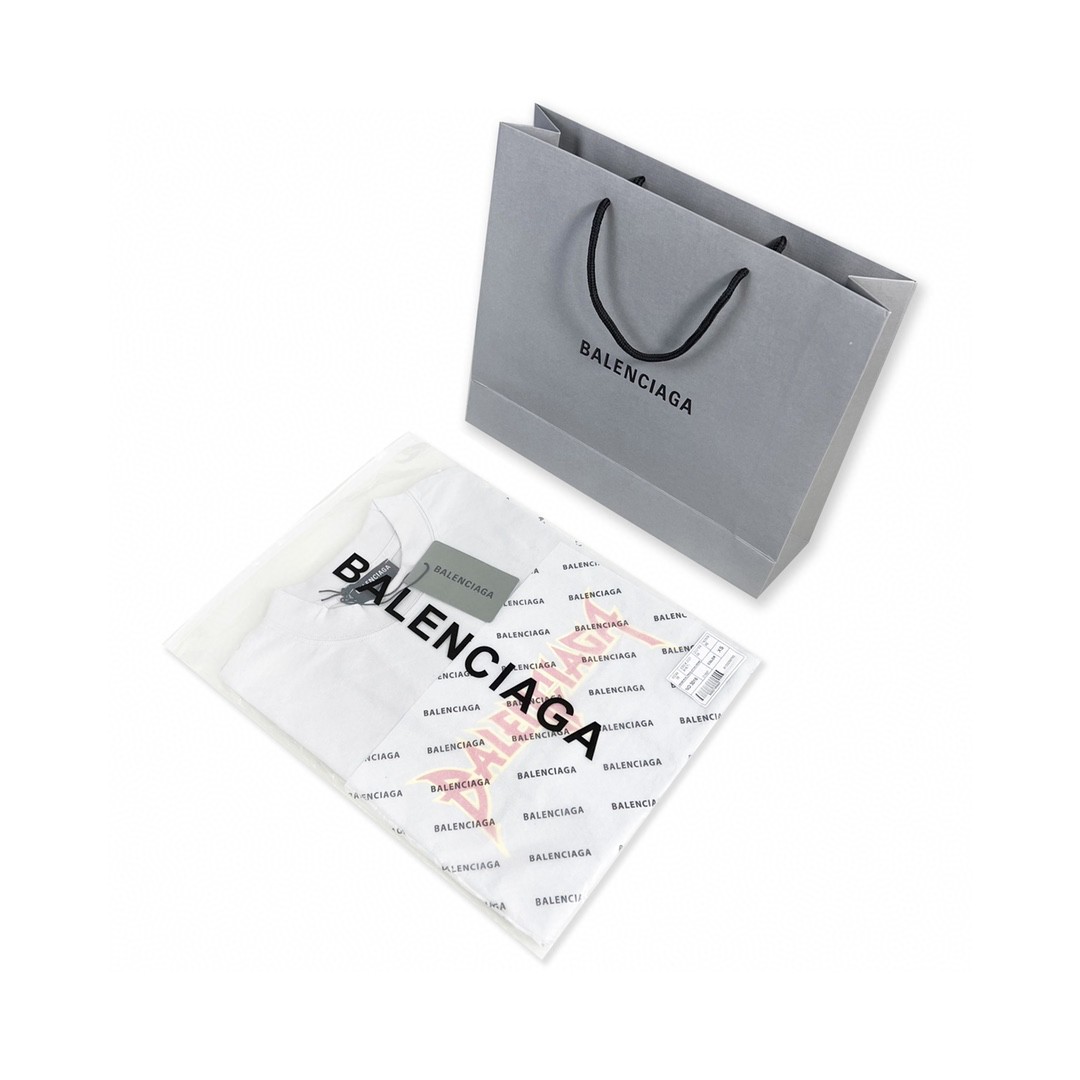 Balenciaga 巴黎世家 闪电字母Metallica摇滚乐队系列 泼墨水洗 破坏撕裂纹印花破洞短袖T恤【全新天花板级别】 圆领 短袖 