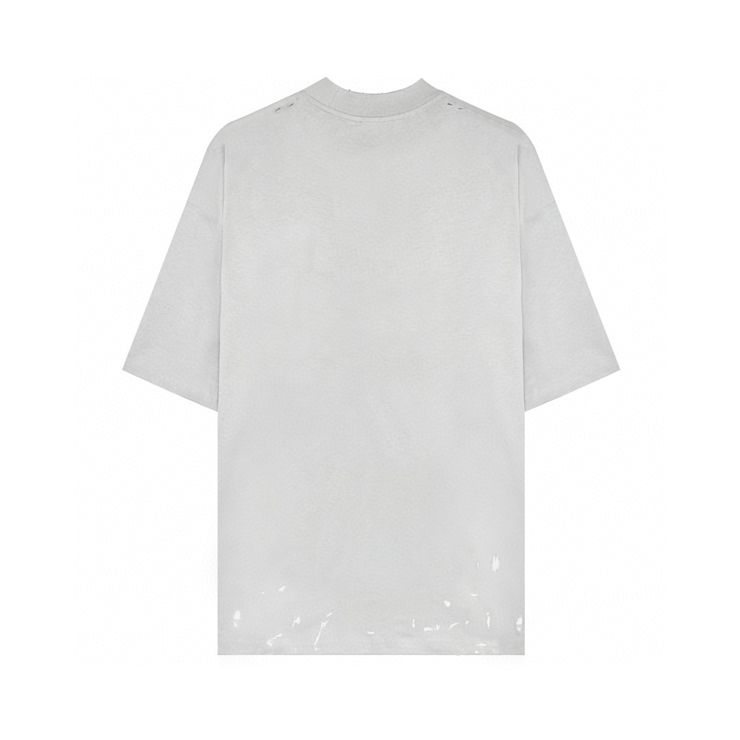 Balenciaga 巴黎世家 闪电字母Metallica摇滚乐队系列 泼墨水洗 破坏撕裂纹印花破洞短袖T恤【全新天花板级别】 圆领 短袖 