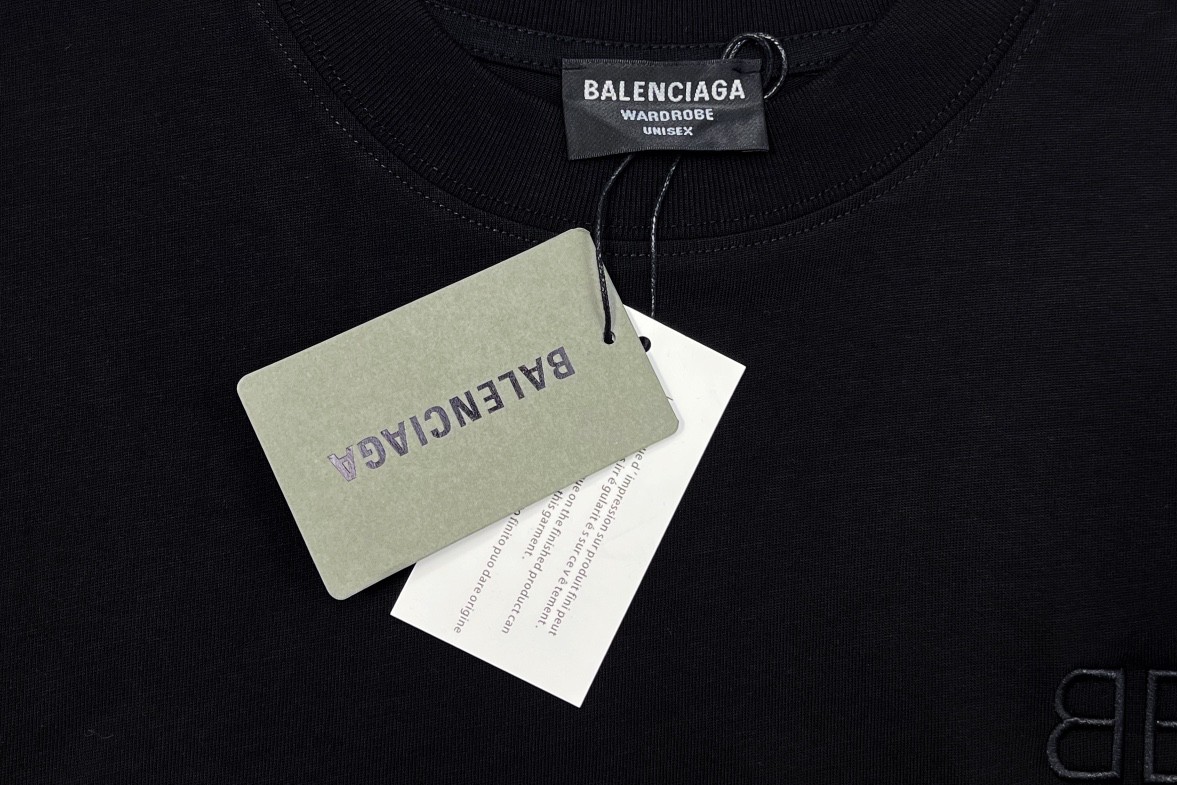 Balenciaga 巴黎世家 字母印花图案破洞圆领 短袖 黑色 T 恤 圆领 夏季 男女同款