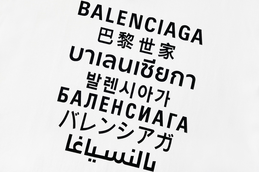 Balenciaga 巴黎世家 七国语言文字印花圆领 短袖 白色 T 恤 圆领 夏季 男女同款