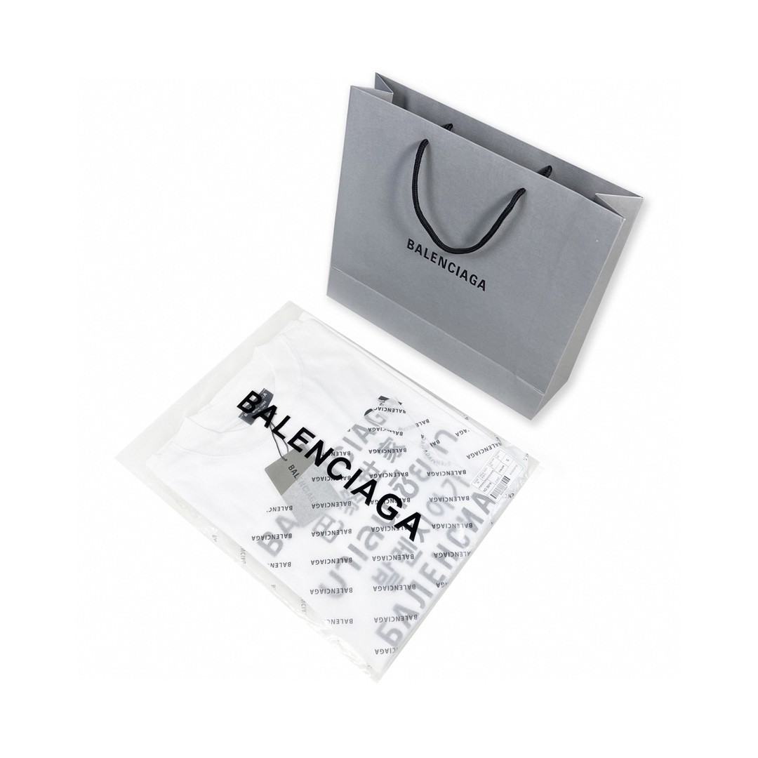 Balenciaga 巴黎世家 七国语言文字印花圆领 短袖 白色 T 恤 圆领 夏季 男女同款