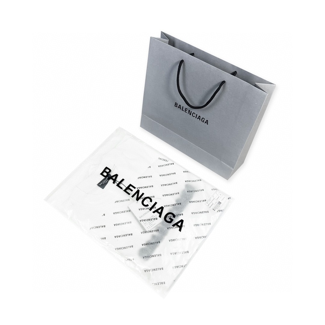 Balenciaga 巴黎世家 字母印花图案破洞圆领 短袖 黑色 T 恤 圆领 夏季 男女同款