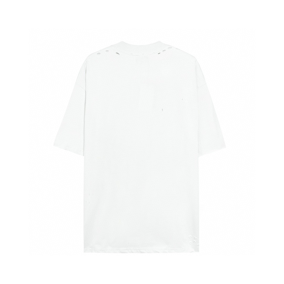 Balenciaga 巴黎世家 字母印花图案破洞圆领 短袖 黑色 T 恤 圆领 夏季 男女同款