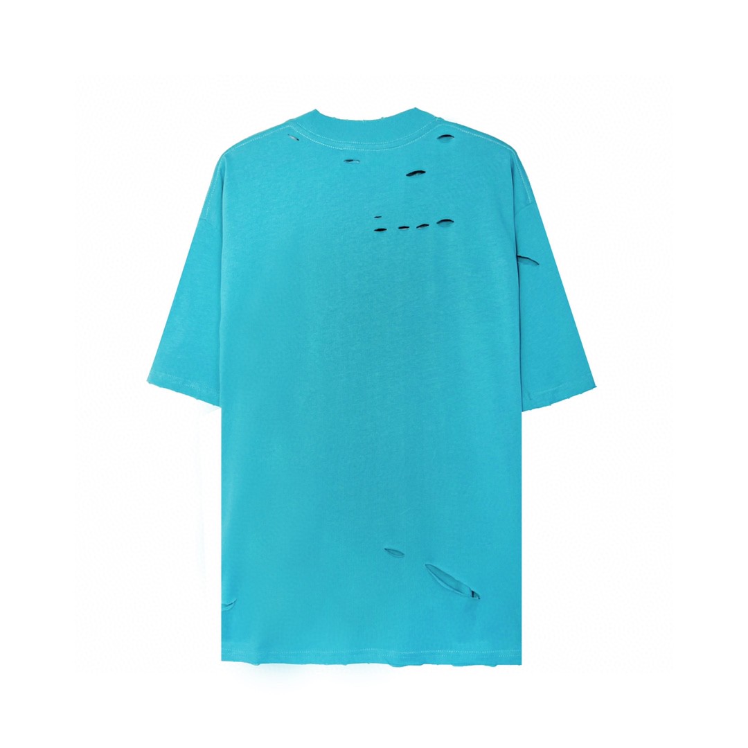 Balenciaga 巴黎世家 字母印花图案破洞圆领 短袖 湖水绿 T 恤 圆领 夏季 男女同款