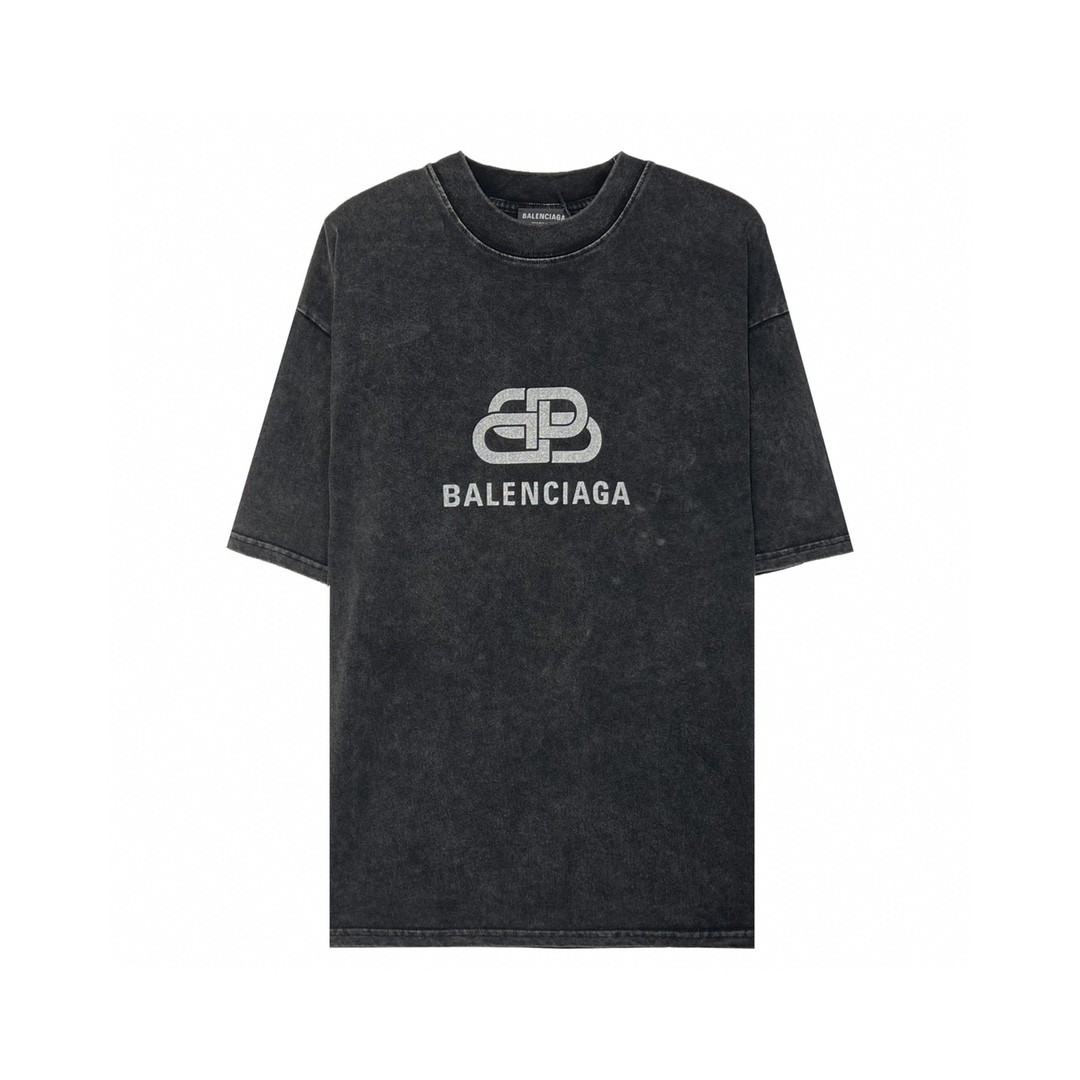 Balenciaga 巴黎世家 锁扣 Logo 胸前印花字母 短袖 深灰色 T 恤 圆领 夏季 男女同款