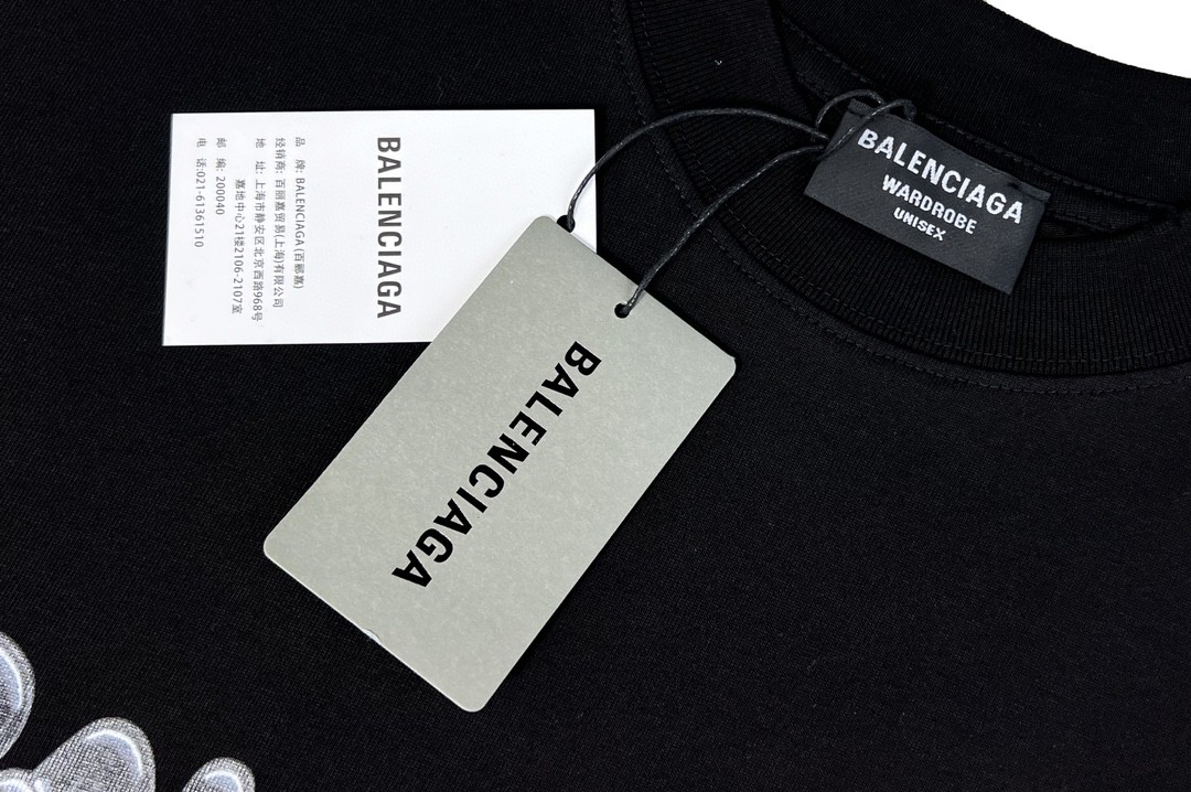 Balenciaga 巴黎世家 胸前果冻涂鸦 溶解字母logo 短袖 黑色 T 恤 圆领 夏季 男女同款