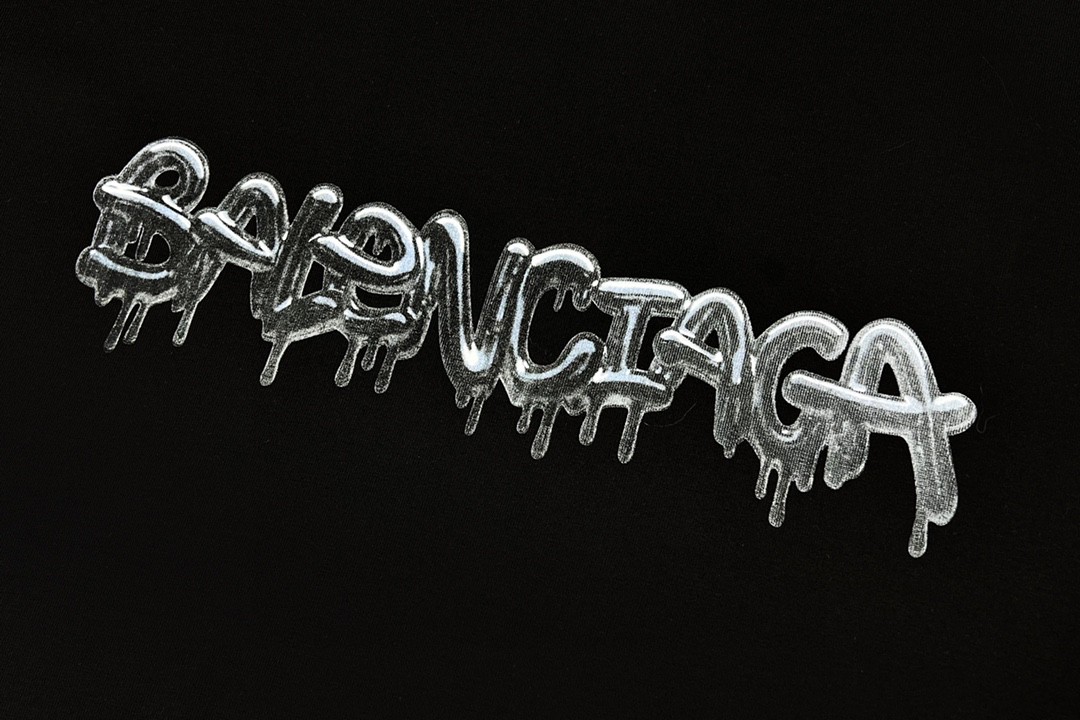 Balenciaga 巴黎世家 胸前果冻涂鸦 溶解字母logo 短袖 黑色 T 恤 圆领 夏季 男女同款