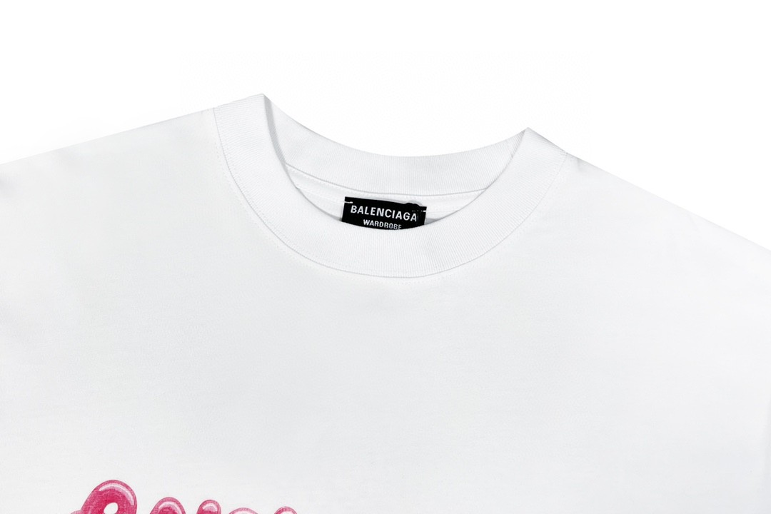 Balenciaga 巴黎世家 粉色字母logo 短袖 白色 T 恤 圆领 夏季 男女同款