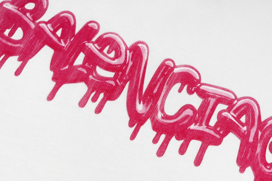 Balenciaga 巴黎世家 粉色字母logo 短袖 白色 T 恤 圆领 夏季 男女同款