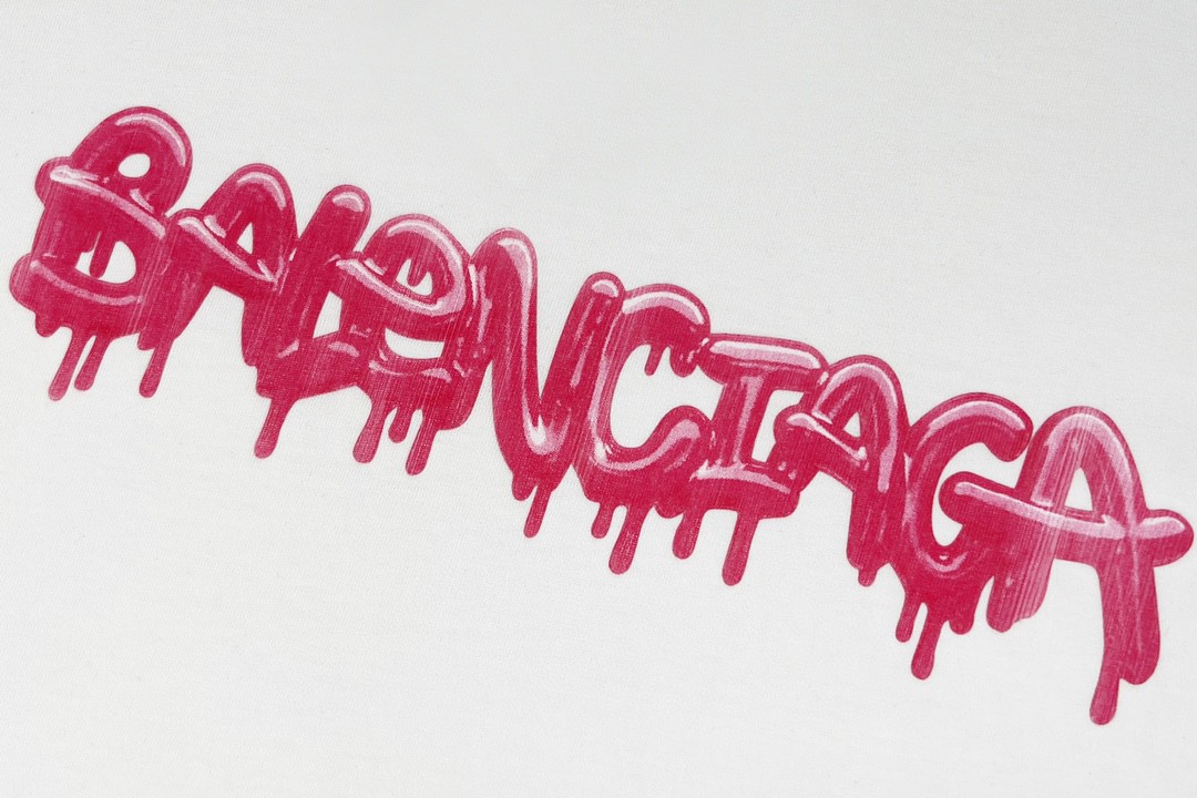 Balenciaga 巴黎世家 粉色字母logo 短袖 白色 T 恤 圆领 夏季 男女同款