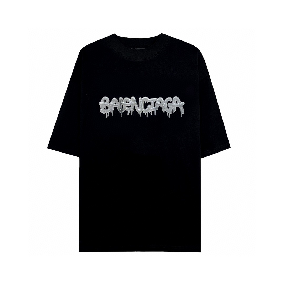 Balenciaga 巴黎世家 胸前果冻涂鸦 溶解字母logo 短袖 黑色 T 恤 圆领 夏季 男女同款