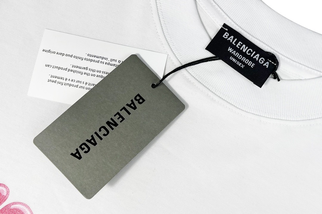 Balenciaga 巴黎世家 粉色字母logo 短袖 白色 T 恤 圆领 夏季 男女同款