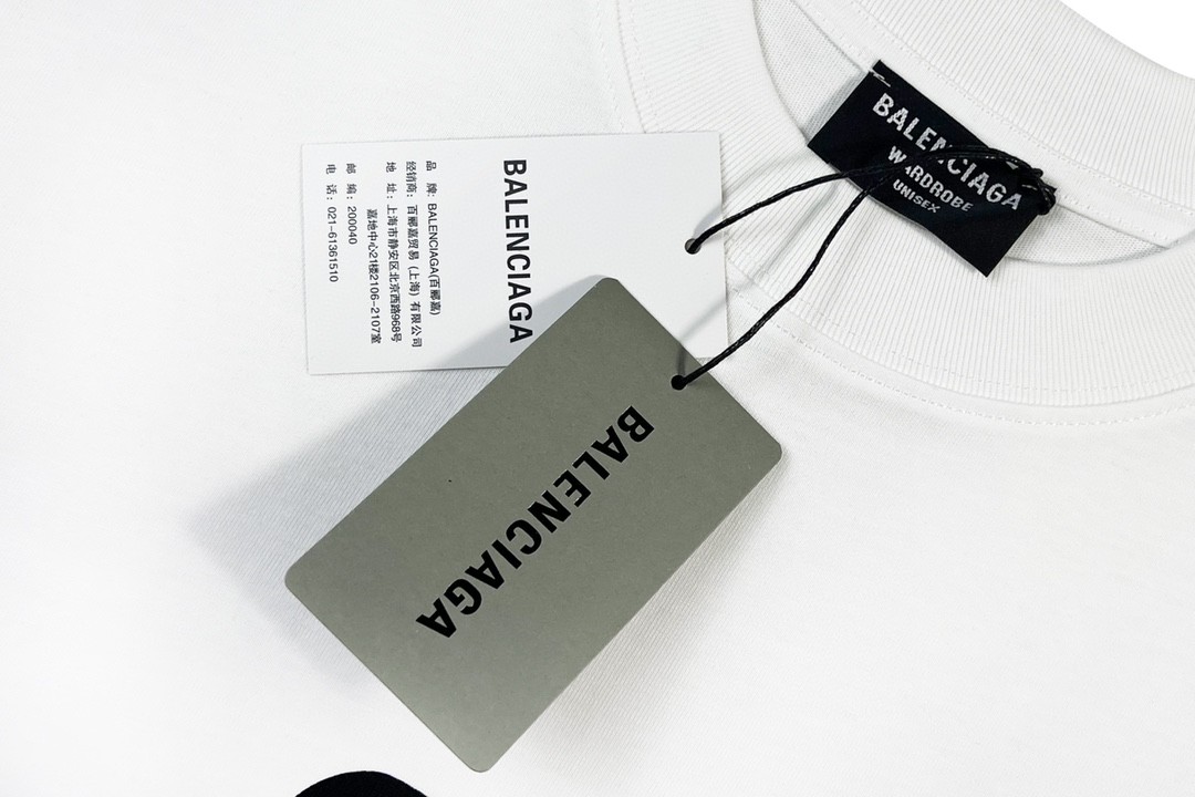Balenciaga balishWhite T - shirt with BB logo 印花 短袖 白色 T 恤 圆领 夏季 男女同款 