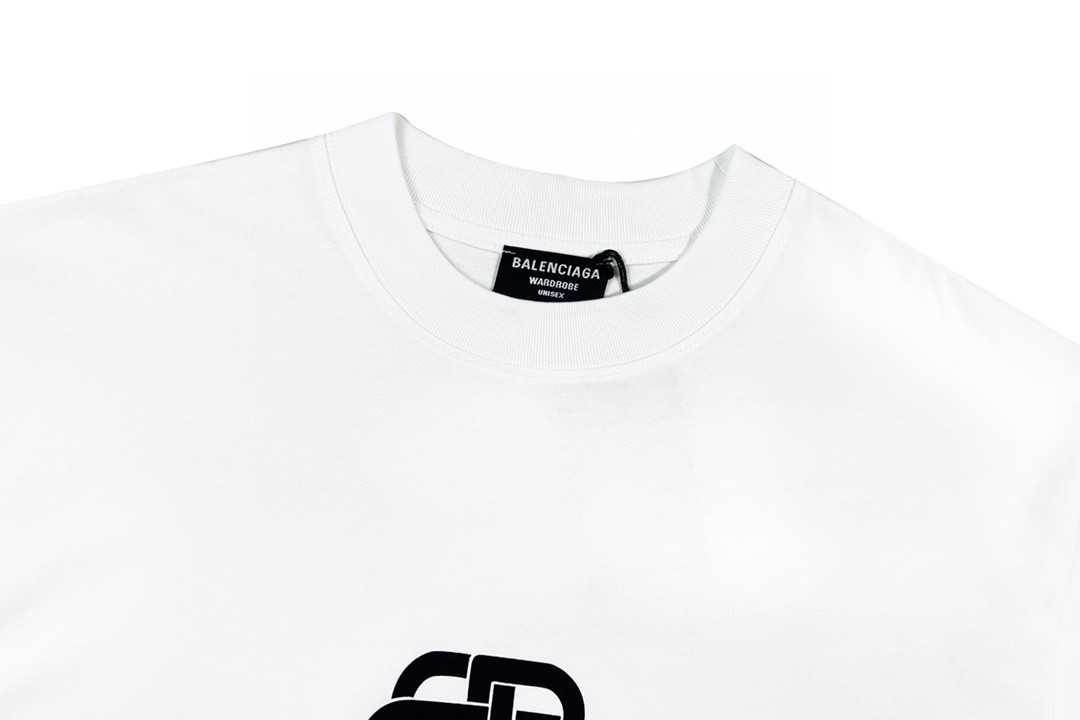 Balenciaga balishWhite T - shirt with BB logo 印花 短袖 白色 T 恤 圆领 夏季 男女同款 
