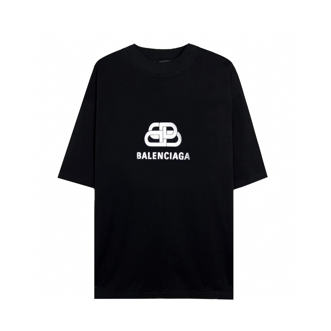 Balenciaga balishWhite T - shirt with BB logo 印花 短袖 白色 T 恤 圆领 夏季 男女同款 