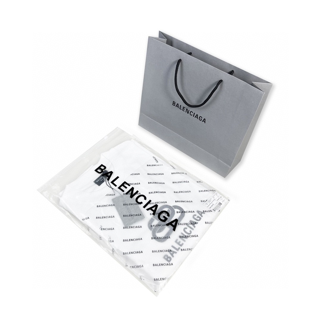 Balenciaga balishWhite T - shirt with BB logo 印花 短袖 白色 T 恤 圆领 夏季 男女同款 