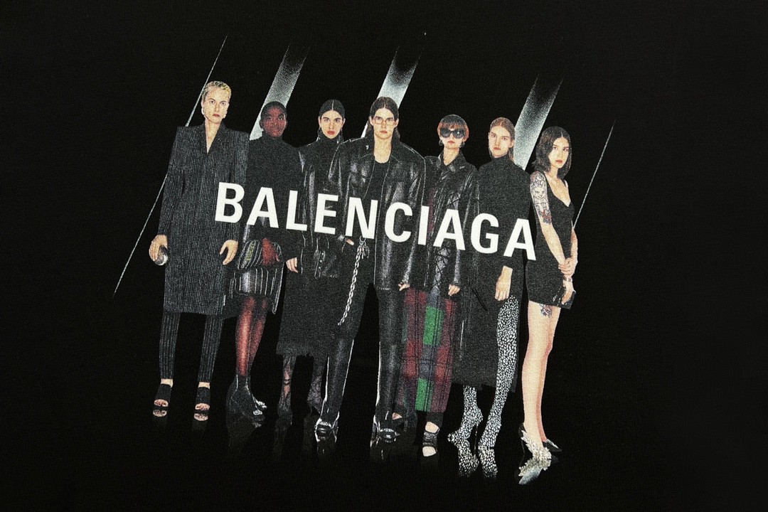 Balenciaga 巴黎世家 乐队人像 印花 Logo 短袖 黑色 T 恤 圆领 夏季 男女同款 612966TIVA11000
