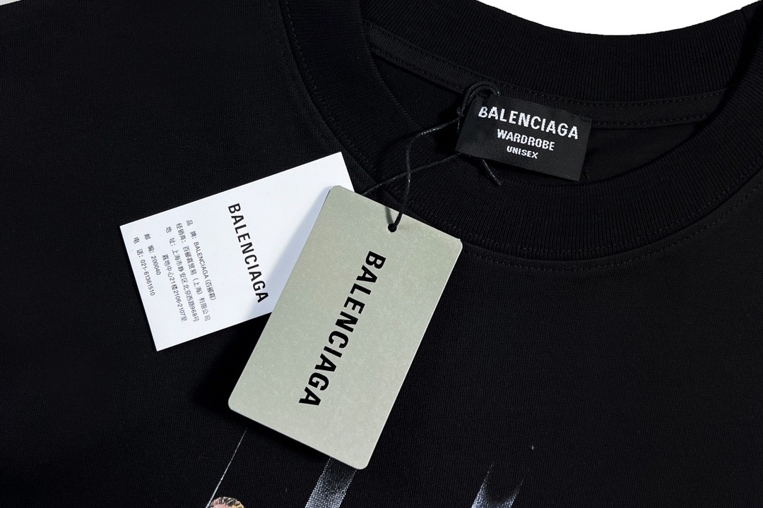 Balenciaga 巴黎世家 乐队人像 印花 Logo 短袖 黑色 T 恤 圆领 夏季 男女同款 612966TIVA11000