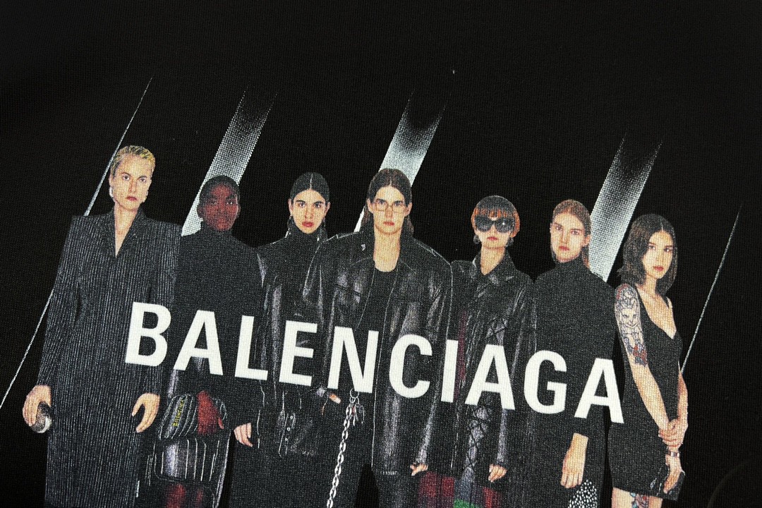 Balenciaga 巴黎世家 乐队人像 印花 Logo 短袖 黑色 T 恤 圆领 夏季 男女同款 612966TIVA11000