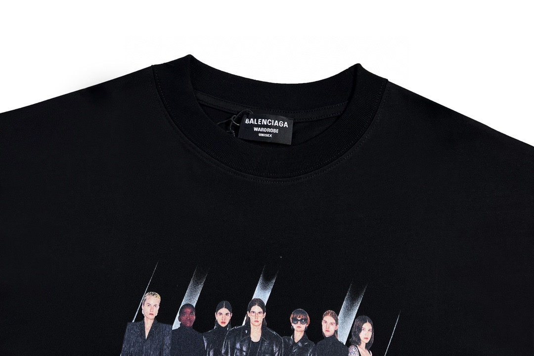 Balenciaga 巴黎世家 乐队人像 印花 Logo 短袖 黑色 T 恤 圆领 夏季 男女同款 612966TIVA11000