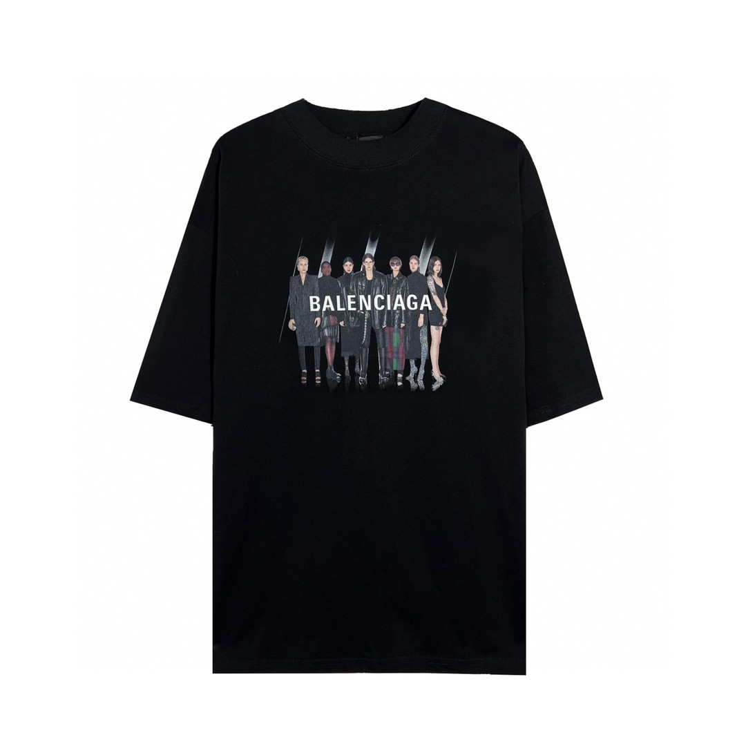 Balenciaga 巴黎世家 乐队人像 印花 Logo 短袖 黑色 T 恤 圆领 夏季 男女同款 612966TIVA11000