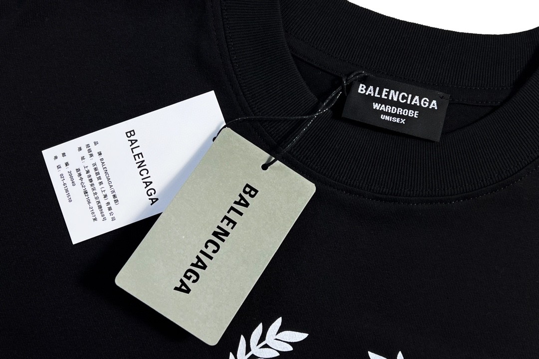 Balenciaga 巴黎世家 黑白麦穗徽标 字母logo 短袖 黑色 T 恤 圆领 夏季 男女同款 556148TDV511000