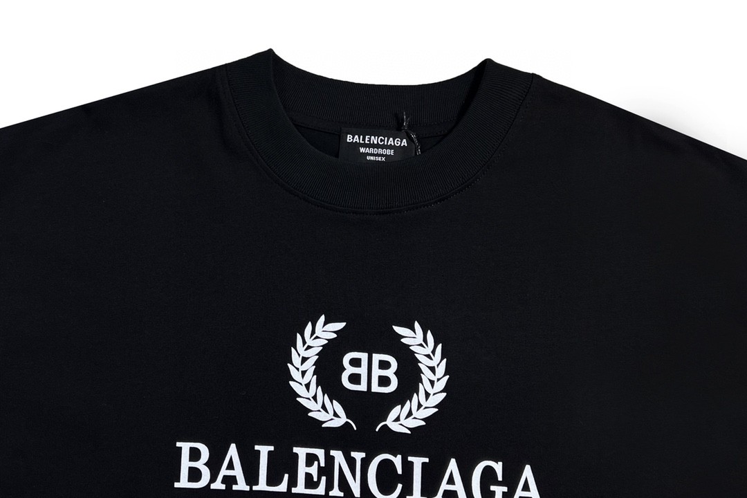 Balenciaga 巴黎世家 黑白麦穗徽标 字母logo 短袖 黑色 T 恤 圆领 夏季 男女同款 556148TDV511000