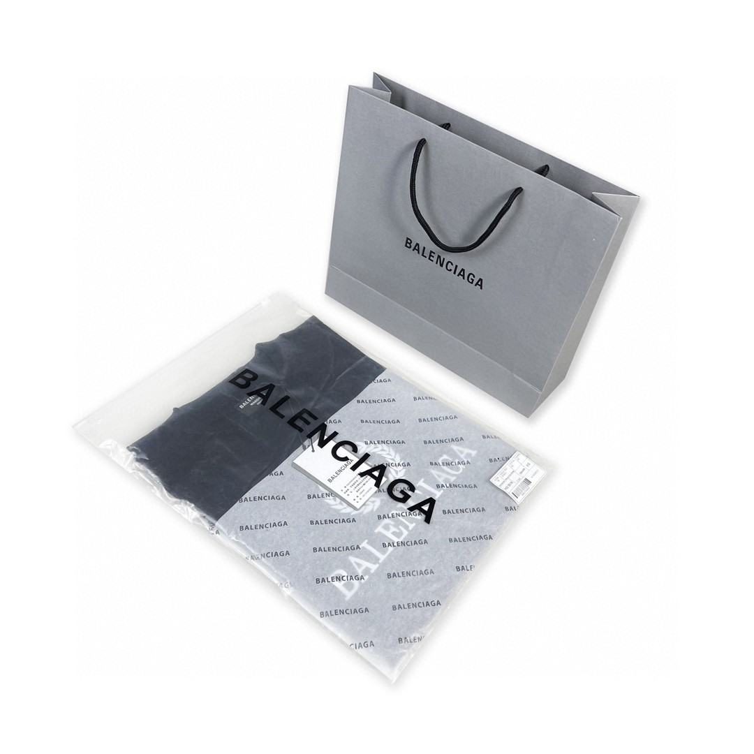 Balenciaga 巴黎世家 黑白麦穗徽标 字母logo 短袖 黑色 T 恤 圆领 夏季 男女同款 556148TDV511000