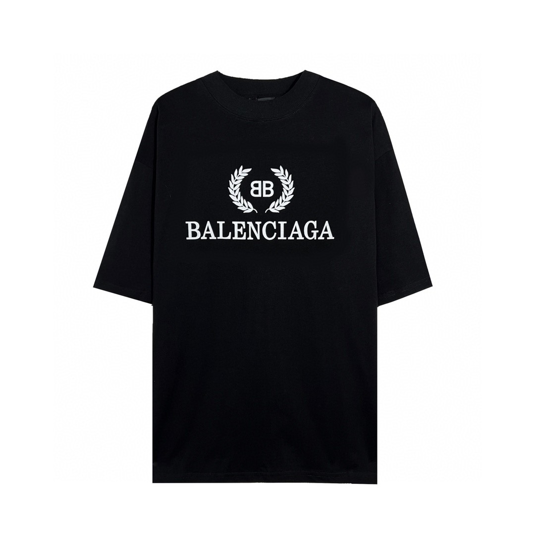 Balenciaga 巴黎世家 黑白麦穗徽标 字母logo 短袖 黑色 T 恤 圆领 夏季 男女同款 556148TDV511000